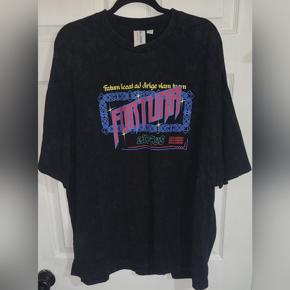 collusion oversized graphic tee charcoal size 12 - Picture 1 of 2
